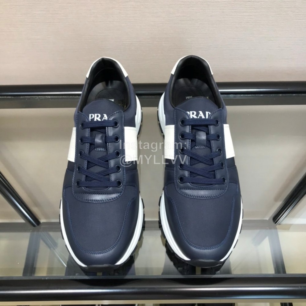 Prada Summer Mesh Cowhide Casual Sneakers For Men Blue