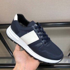 Prada Summer Mesh Cowhide Casual Sneakers For Men Blue