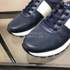 Prada Summer Mesh Cowhide Casual Sneakers For Men Blue