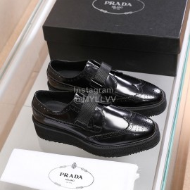 Prada Calf Leather Thick Soled Casual Shoes For Men Black