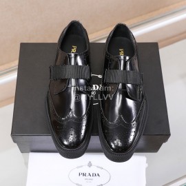 Prada Calf Leather Thick Soled Casual Shoes For Men Black