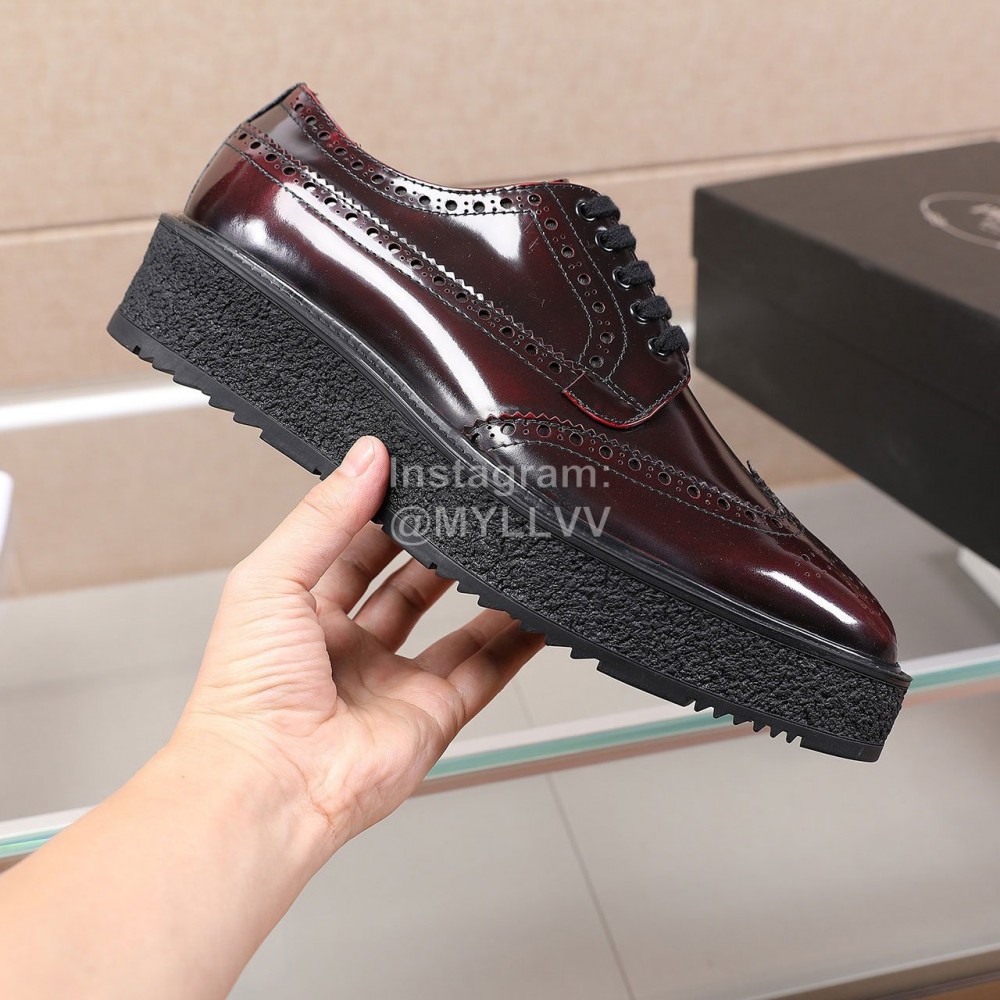 Prada Calf Leather Thick Soled Casual Shoes For Men Reddish Brown