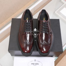 Prada Calf Leather Thick Soled Casual Shoes For Men Reddish Brown