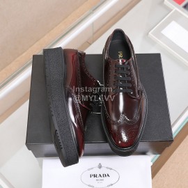 Prada Calf Leather Thick Soled Casual Shoes For Men Reddish Brown