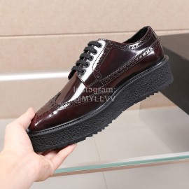 Prada Calf Leather Thick Soled Casual Shoes For Men Reddish Brown