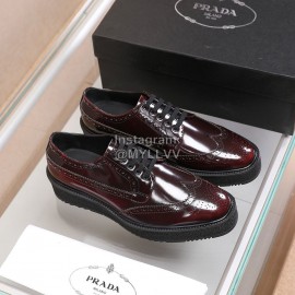 Prada Calf Leather Thick Soled Casual Shoes For Men Reddish Brown