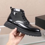 Prada Cowhide Lace Up Thick Soled Short Boots For Men 