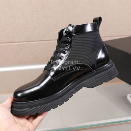 Prada Cowhide Lace Up Thick Soled Short Boots For Men 