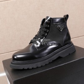 Prada Cowhide Lace Up Thick Soled Short Boots For Men 