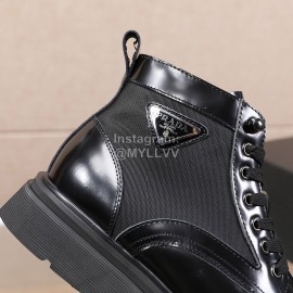 Prada Cowhide Lace Up Thick Soled Short Boots For Men 