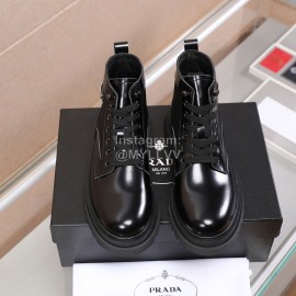 Prada Cowhide Lace Up Thick Soled Short Boots For Men 