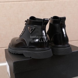 Prada Cowhide Lace Up Thick Soled Short Boots For Men 