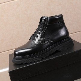 Prada Cowhide Lace Up Thick Soled Short Boots For Men Black