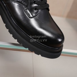 Prada Cowhide Lace Up Thick Soled Short Boots For Men Black