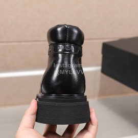 Prada Cowhide Lace Up Thick Soled Short Boots For Men Black