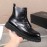 Prada Black Cowhide Lace Up Thick Soled Short Boots For Men 