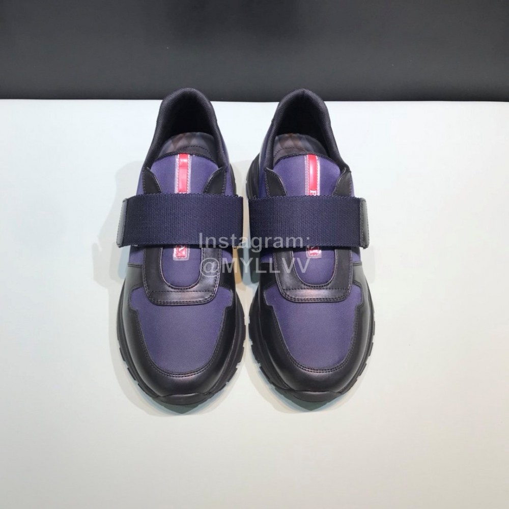 Prada Spring Cowhide Mesh Sneakers For Men Navy