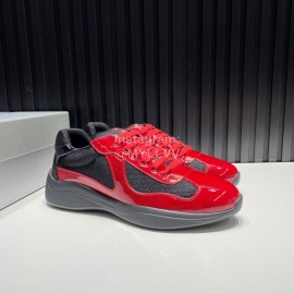 Prada Fashion Cowhide Mesh Sneakers For Men Red