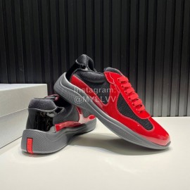 Prada Fashion Cowhide Mesh Sneakers For Men Red