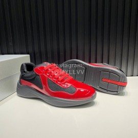 Prada Fashion Cowhide Mesh Sneakers For Men Red