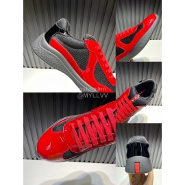 Prada Fashion Cowhide Mesh Sneakers For Men Red