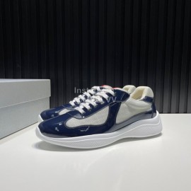 Prada Fashion Cowhide Mesh Sneakers For Men Navy