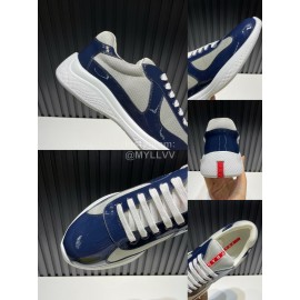 Prada Fashion Cowhide Mesh Sneakers For Men Navy