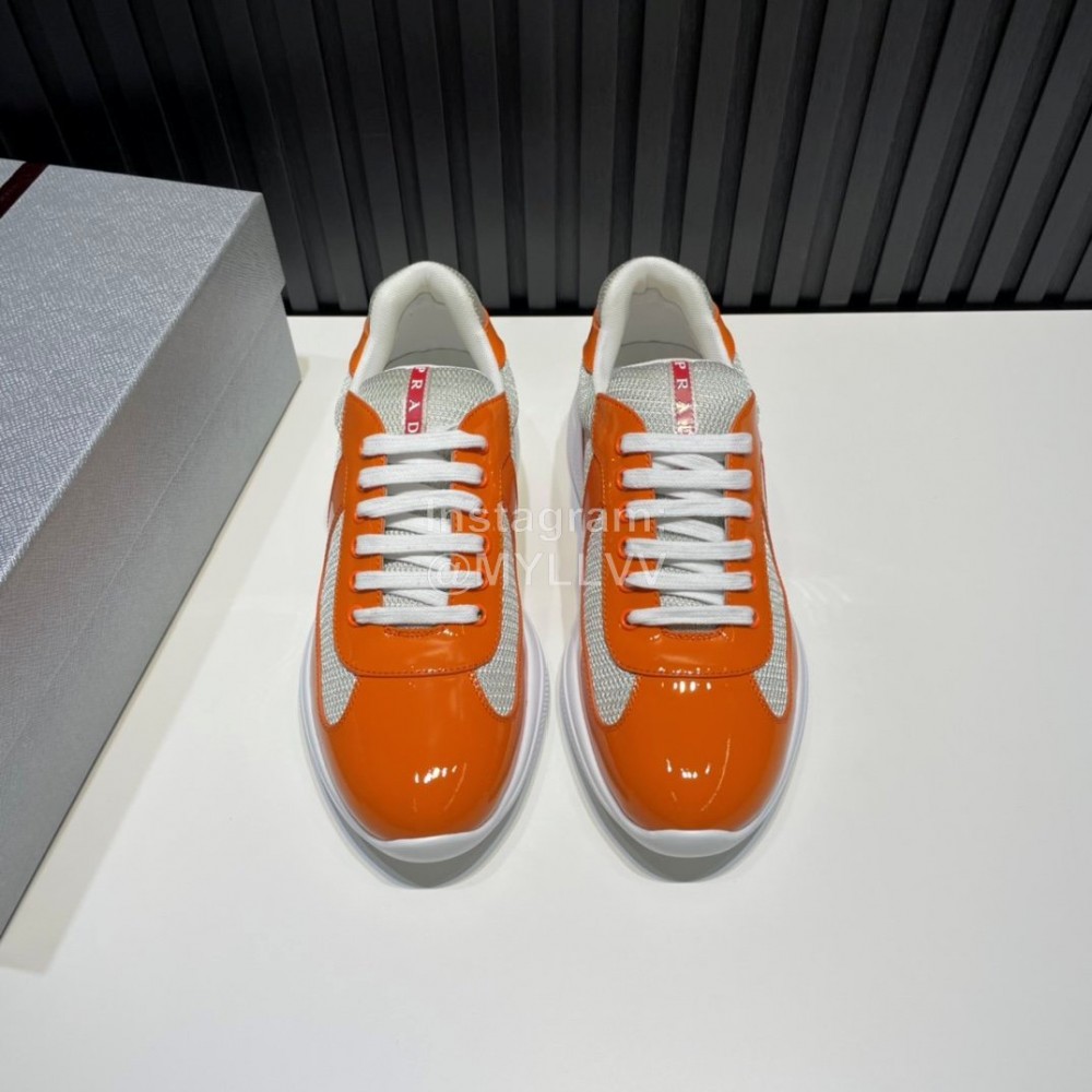 Prada Fashion Cowhide Mesh Sneakers For Men Orange