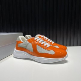 Prada Fashion Cowhide Mesh Sneakers For Men Orange