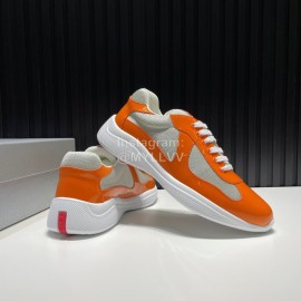 Prada Fashion Cowhide Mesh Sneakers For Men Orange