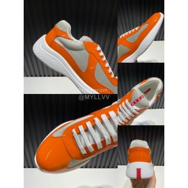 Prada Fashion Cowhide Mesh Sneakers For Men Orange