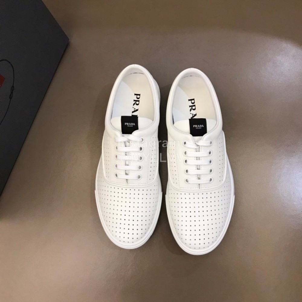 Prada New Leather Lace Up Sneakers For Men White