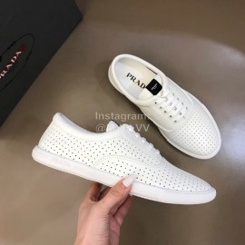 Prada New Leather Lace Up Sneakers For Men White
