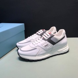 Prada Fashion Cowhide Mesh Casual Sneakers For Men White