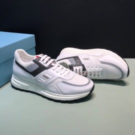 Prada Fashion Cowhide Mesh Casual Sneakers For Men White