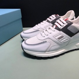 Prada Fashion Cowhide Mesh Casual Sneakers For Men White