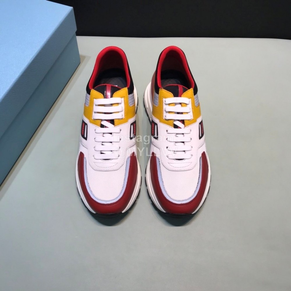 Prada Fashion Cowhide Mesh Casual Sneakers For Men Red