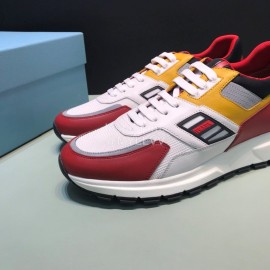 Prada Fashion Cowhide Mesh Casual Sneakers For Men Red