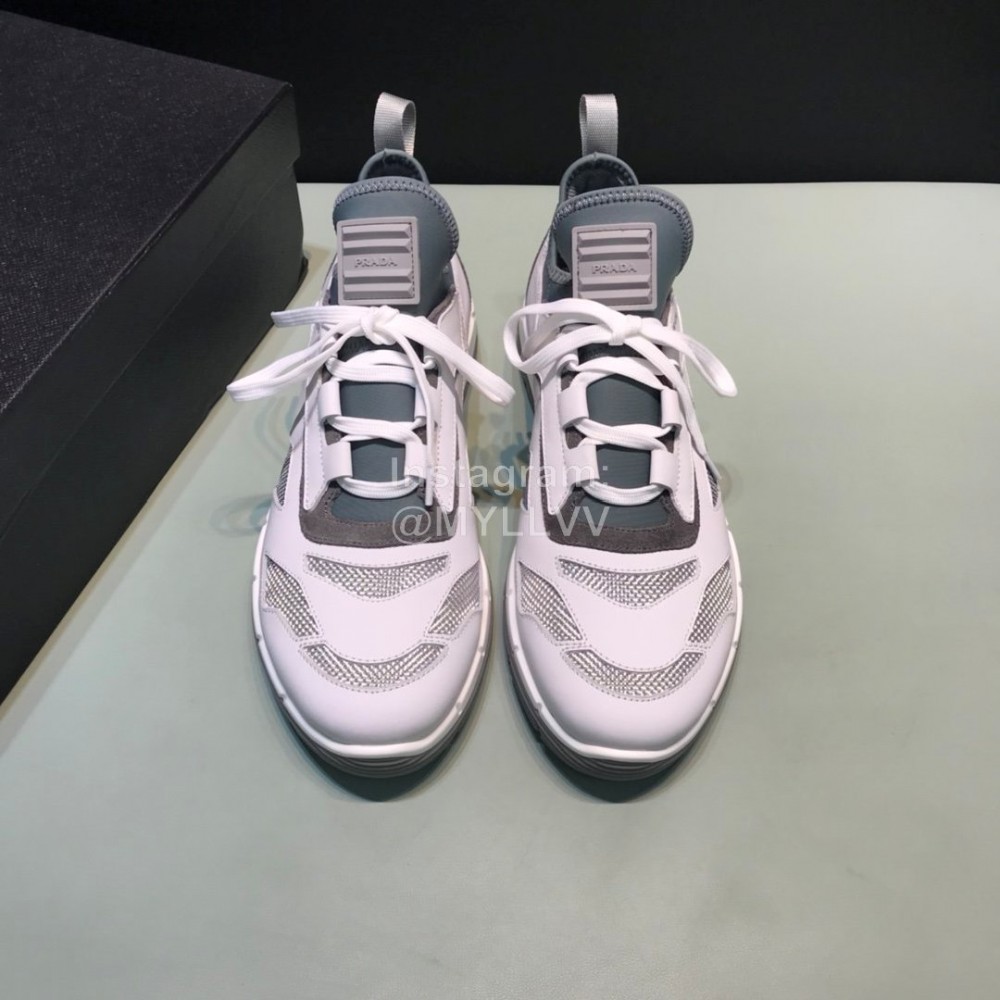 Prada Comfortable Cowhide Mesh Sneakers For Men Gray