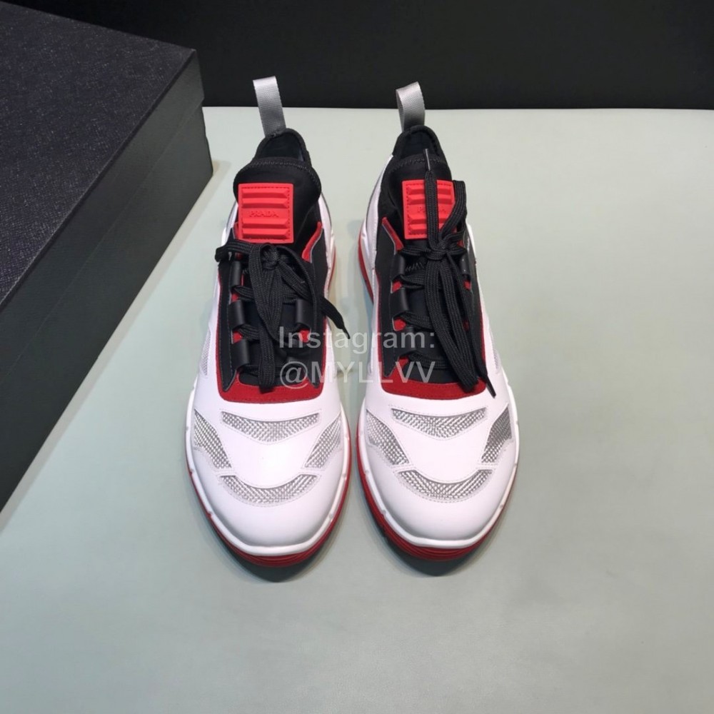 Prada Comfortable Cowhide Mesh Sneakers For Men Red