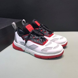 Prada Comfortable Cowhide Mesh Sneakers For Men Red