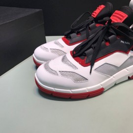Prada Comfortable Cowhide Mesh Sneakers For Men Red