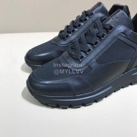 Prada Black Palmprint Leather Mesh Sneakers For Men