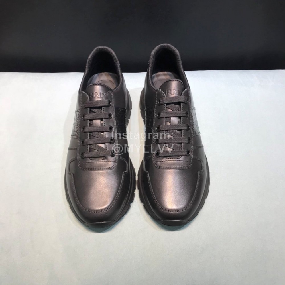 Prada Black Calf Leather Casual Sneakers For Men
