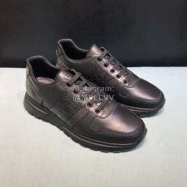 Prada Black Calf Leather Casual Sneakers For Men