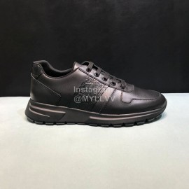 Prada Black Calf Leather Casual Sneakers For Men
