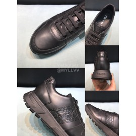 Prada Black Calf Leather Casual Sneakers For Men