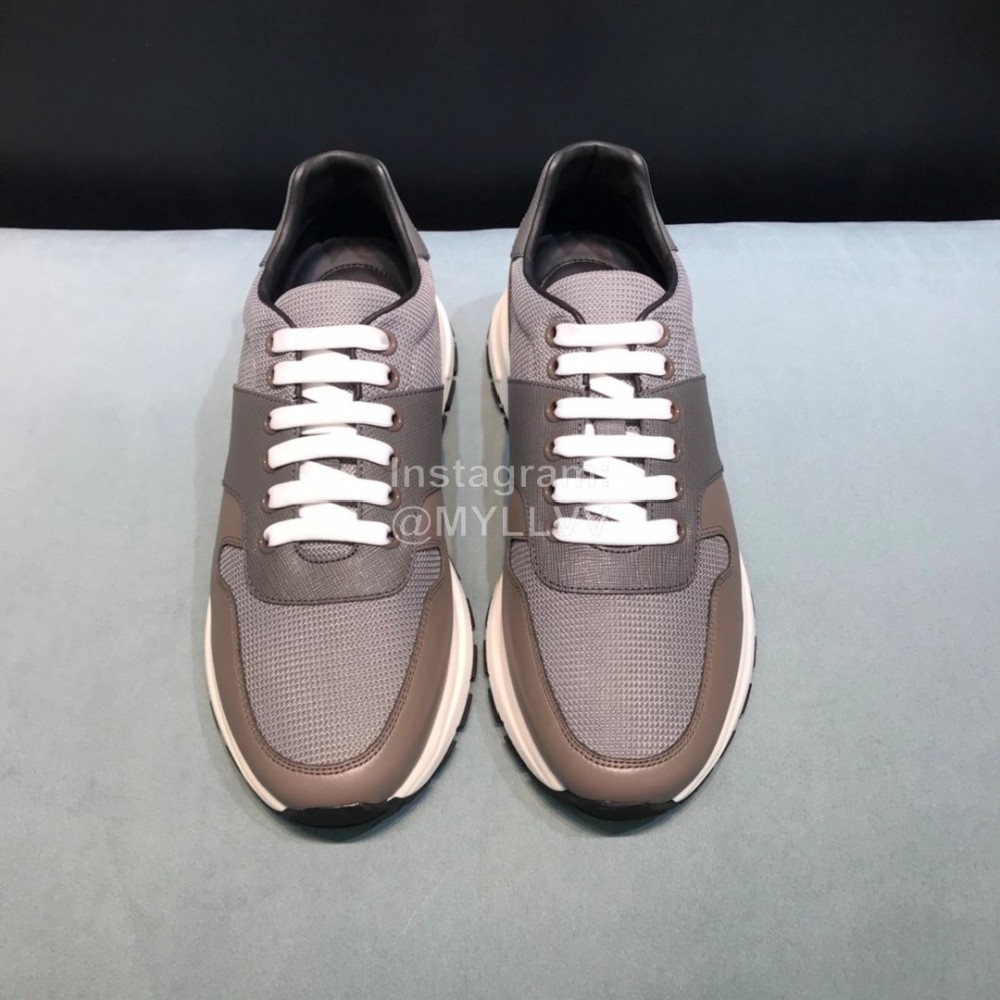 Prada Calf Leather Mesh Casual Sneakers For Men Gray