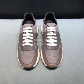 Prada Calf Leather Mesh Casual Sneakers For Men Gray