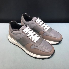 Prada Calf Leather Mesh Casual Sneakers For Men Gray